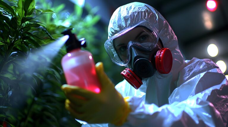 woman-hazmat-suit-is-spraying-plant-with-red-liquid_1214132-13802